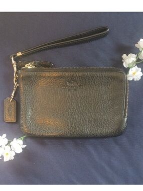 Coach Double Zip Black Leather Wristlet